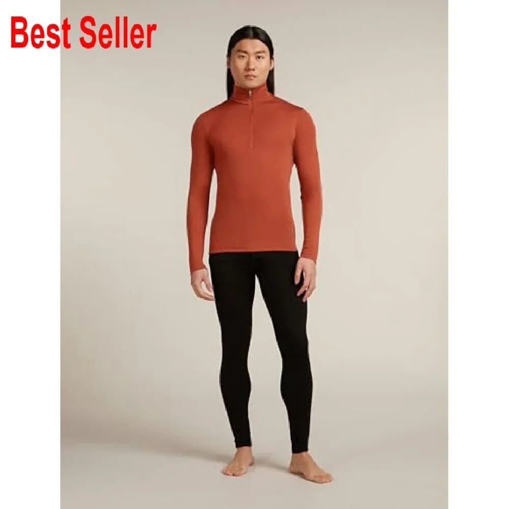Men's Slim Fit Merino Wool Half Zip Thermal Top Lightweight Base Layer